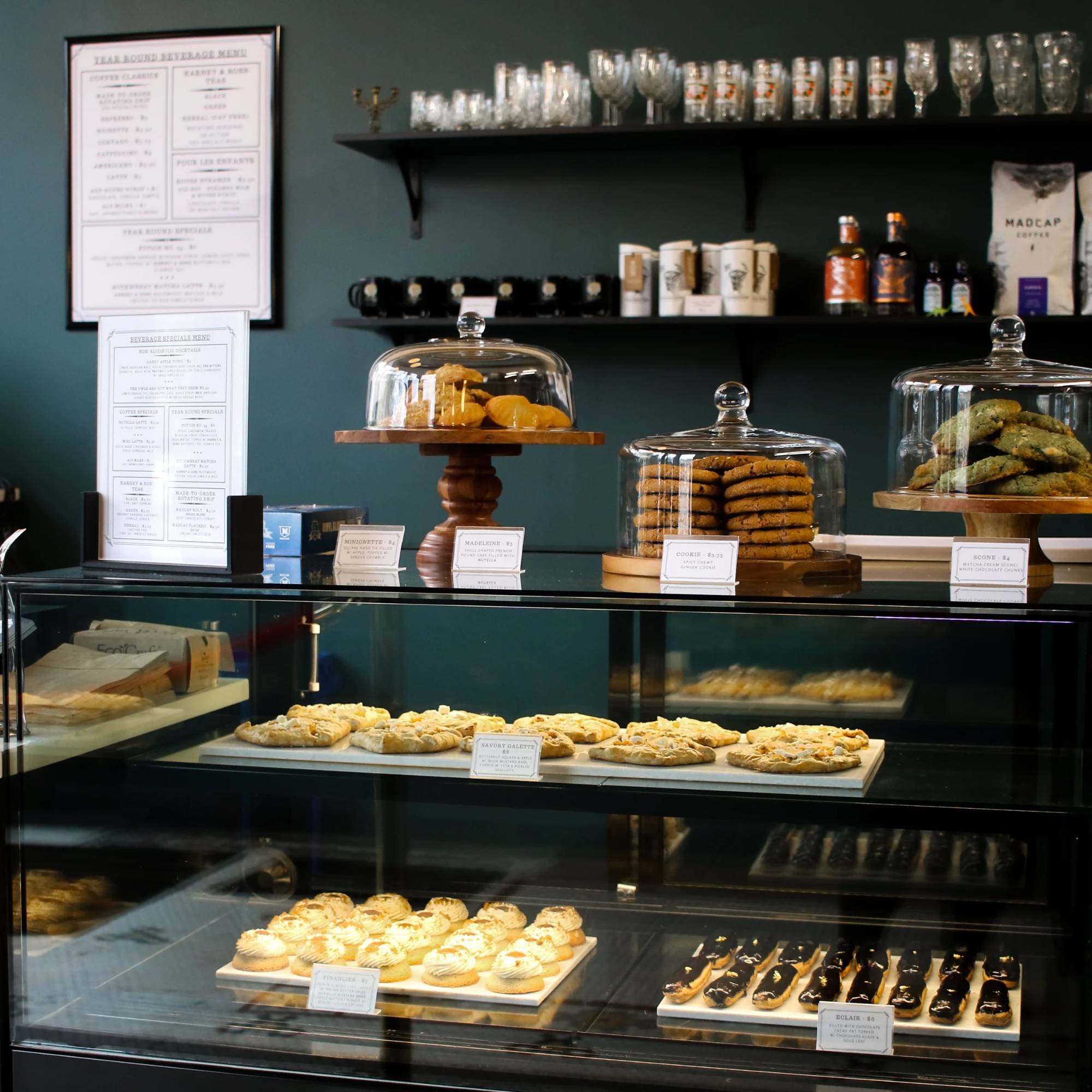 Pastry case in the cafe